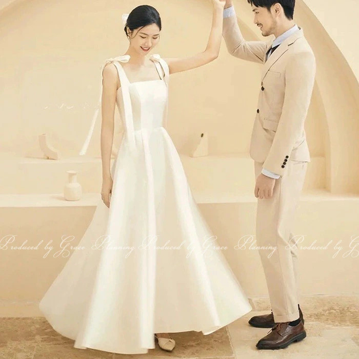 ウェディングドレス 肩リボンシンプル Aライン アイボリー 結婚式 前撮りフォト 二次会 背中ファスナー　80029iv 7,742円