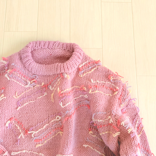 ウール100%・ローゲージセーター・ピンク ニット・セーター fuwafuwa