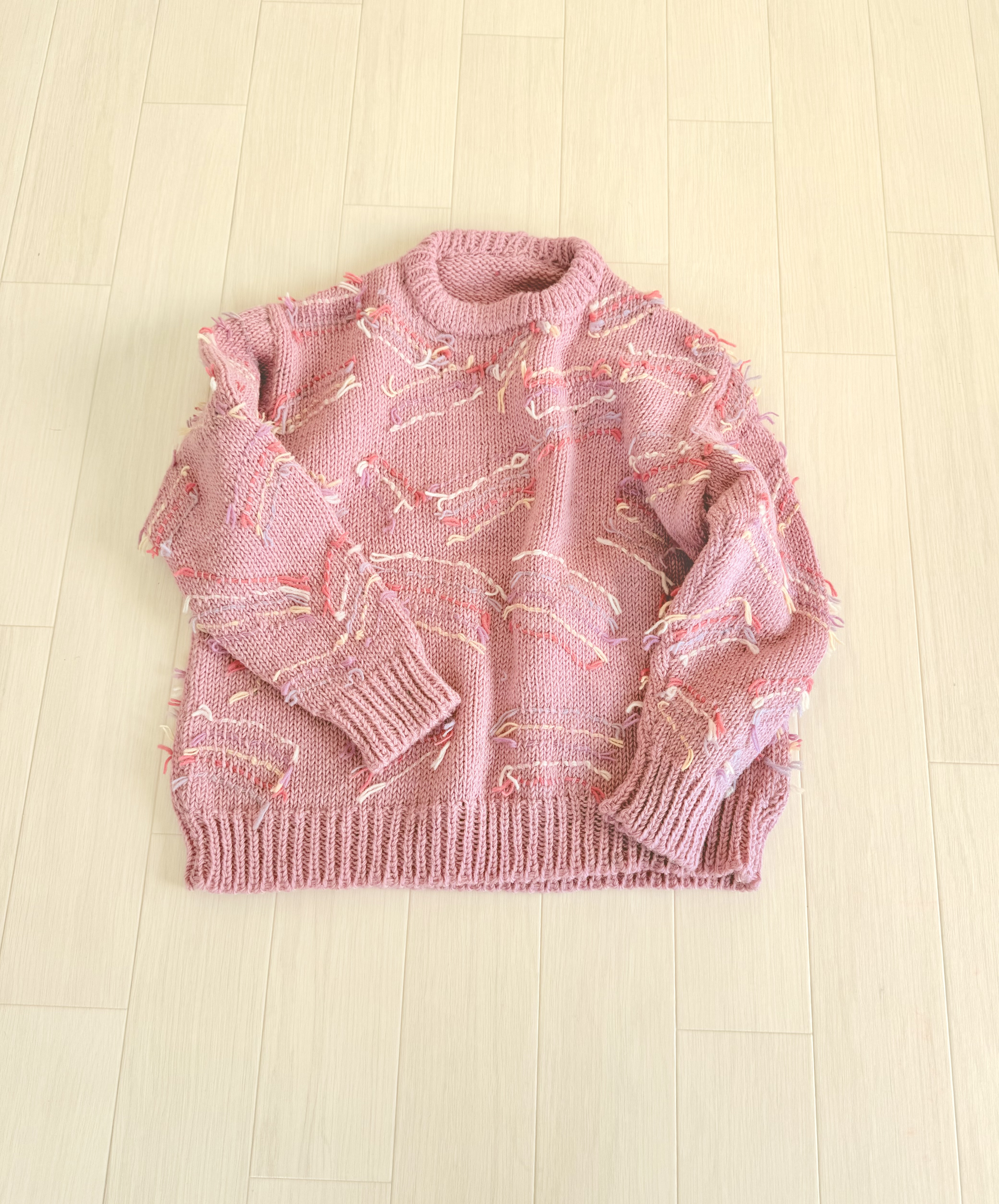 ウール100%・ローゲージセーター・ピンク