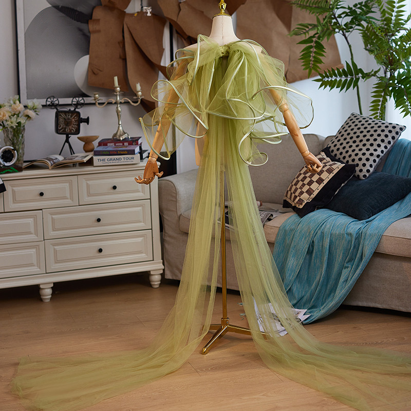 ロングトレーン 裾引き 緑 リボン 大トレーン 高級感 DIY 肩飾り アクセサリー ウェディングドレス DTY429