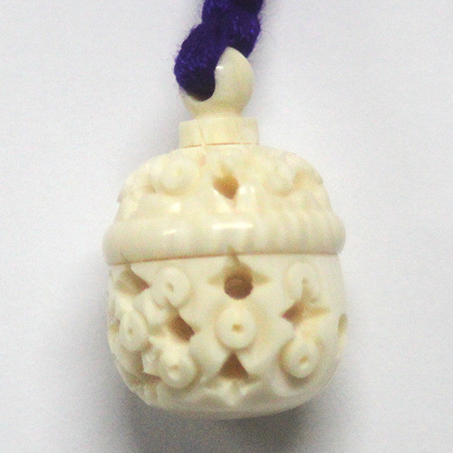 【本象牙】職人手作り 象牙の根付ストラップ / スカシの鈴 №3