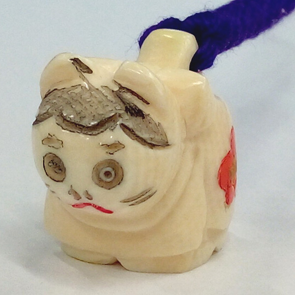 【本象牙】職人手作り 象牙の根付ストラップ / 犬張子 №36