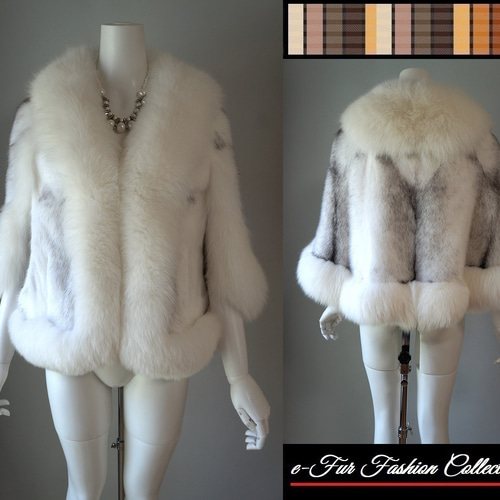 マント 毛のファー付き 街角でひときわ目を引く☆大人可愛いホワイトフォックスファー×クロス