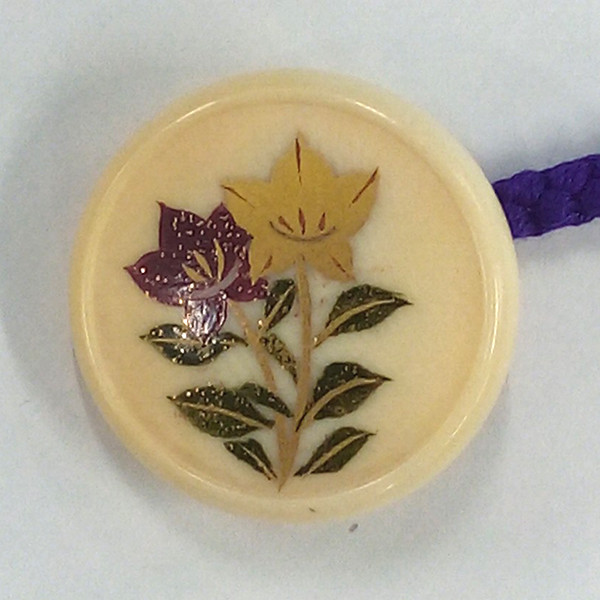 【本象牙】職人手作り 象牙の根付ストラップ / 蒔絵万中 №55