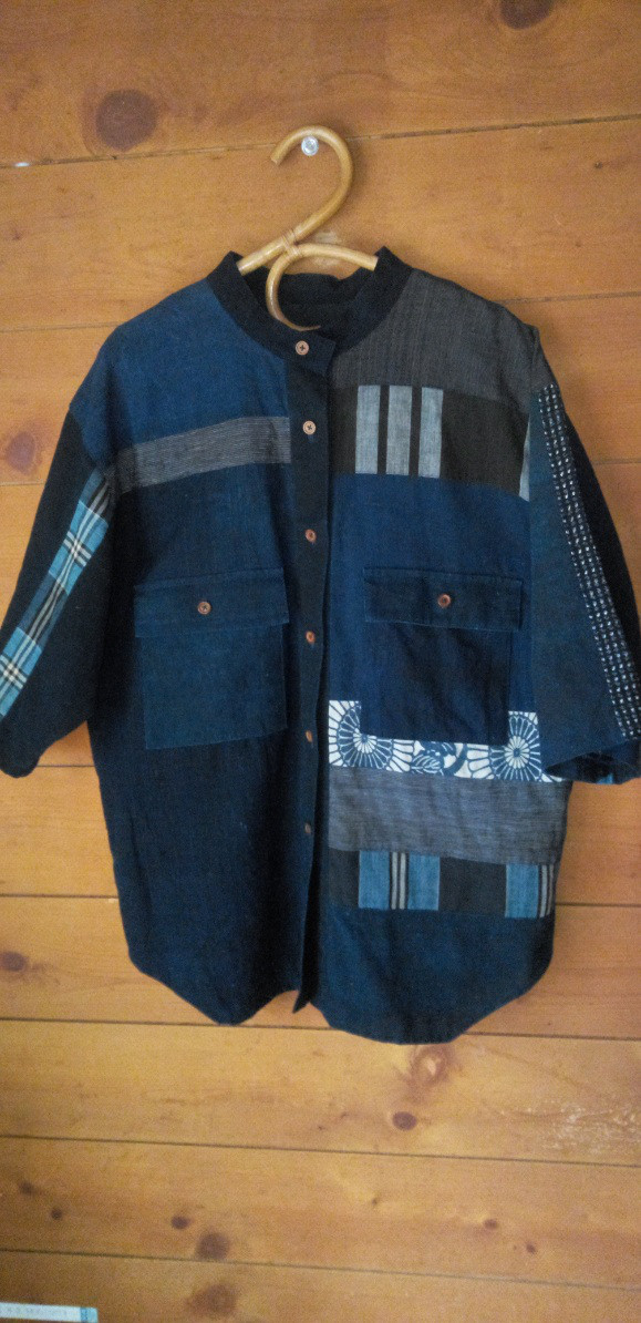 藍染め　古布　絣　縞　パッチワーク　シャツ　ジャケット