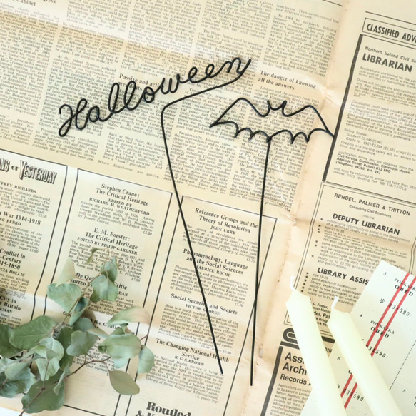 Halloween＆コウモリピック2本セット／ハロウィン ワイヤークラフト ワイヤーアート ガーデンピック 4枚目の画像