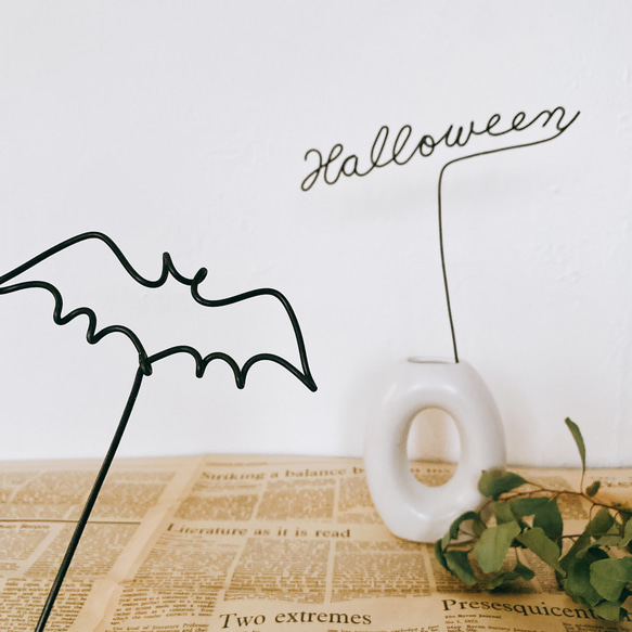 Halloween＆コウモリピック2本セット／ハロウィン ワイヤークラフト ワイヤーアート ガーデンピック 3枚目の画像
