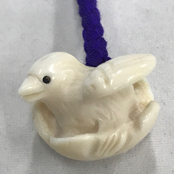 【本象牙】職人手作り 象牙の根付ストラップ / 小鳥 №73