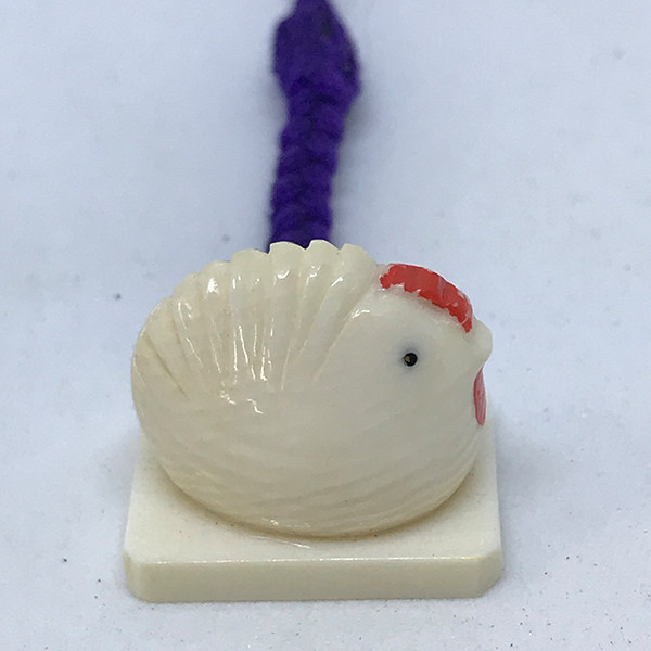 【本象牙】職人手作り 象牙の根付ストラップ / にわとり №82