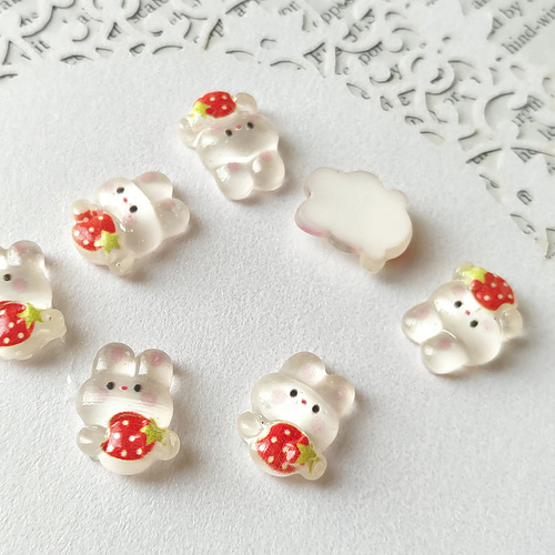 ネイルパーツ 5個 うさぎ 苺 透明 小さめ 樹脂 デコパーツ デコパーツ