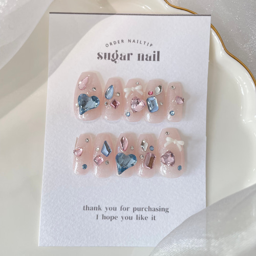 ネイルチップ ワンホンネイル 韓国ネイル ビジューネイル 宝石