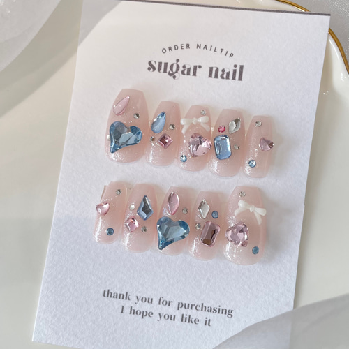 ネイルチップ ワンホンネイル 韓国ネイル ビジューネイル 宝石ネイル