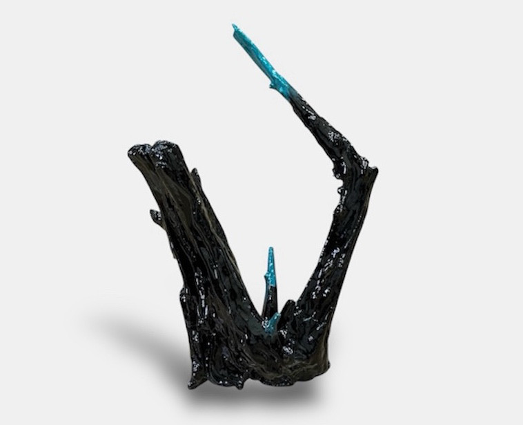 天然流木　漆塗りアレンジ　/  漆黒とブルーグリーン　オブジェ　インテリア　ラウンジ　エントランスetc