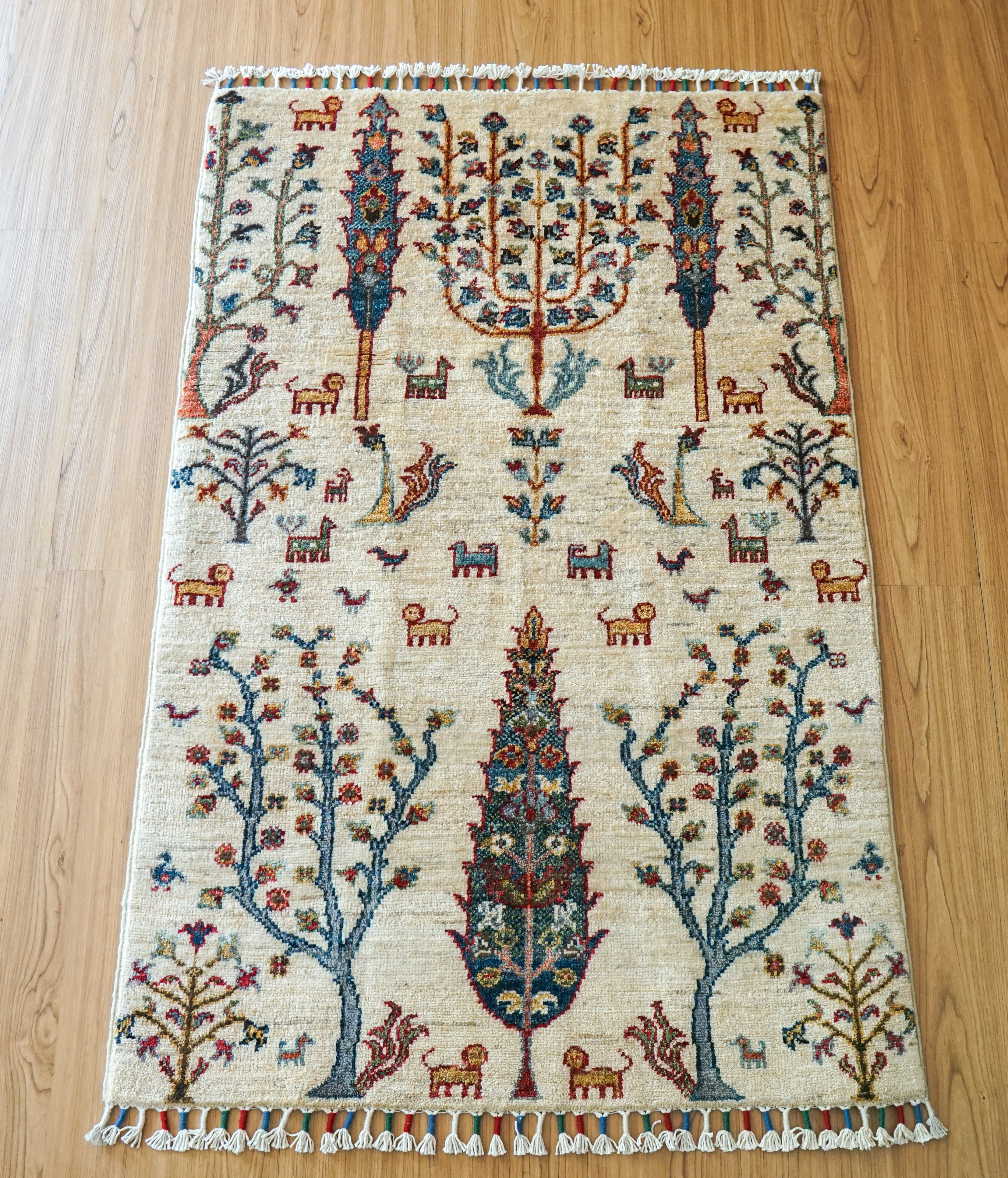 126×81cm アフガニスタン ガズニー ウール 手織り絨毯