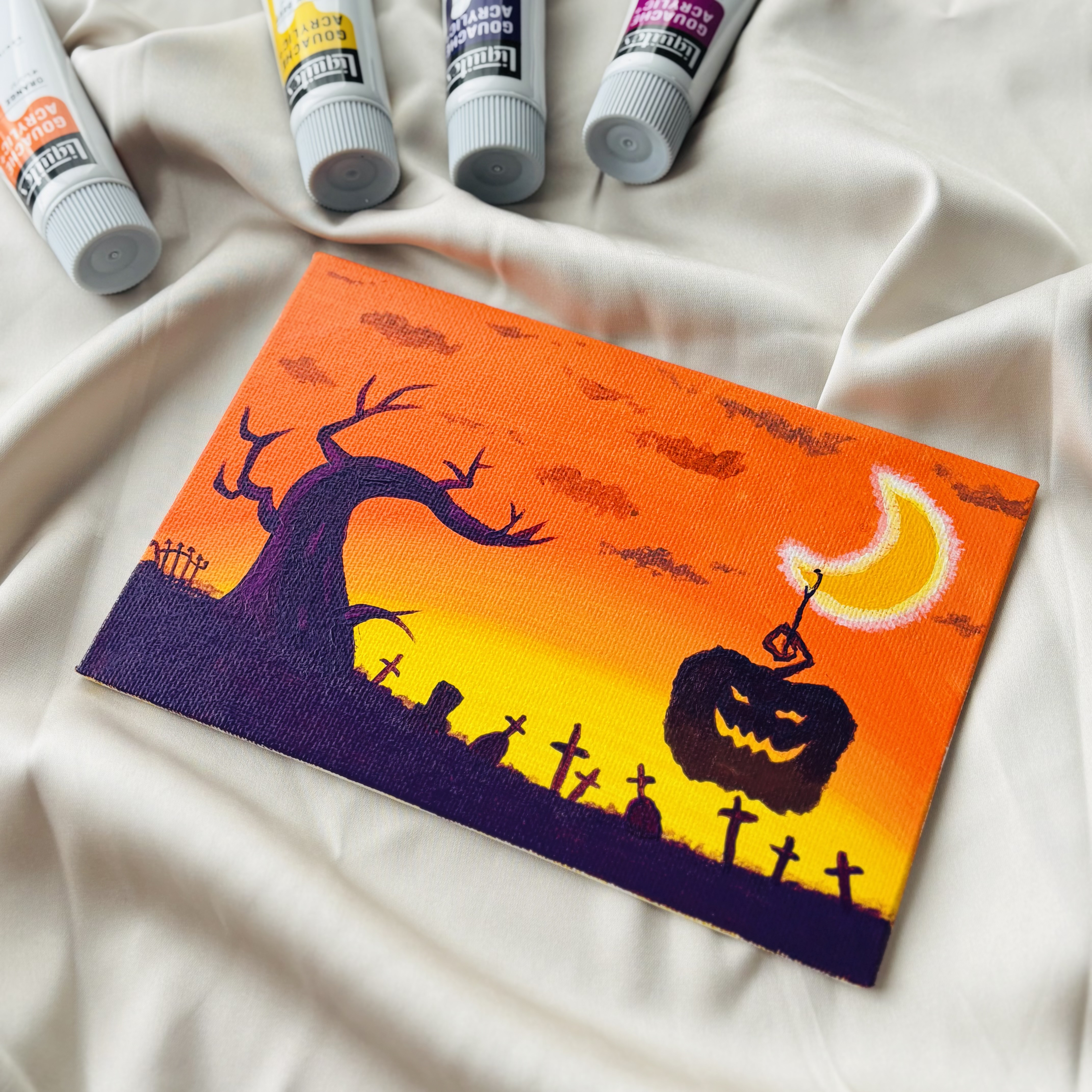 キャンバス ワオキツネザル アクリル絵の具 オリジナル