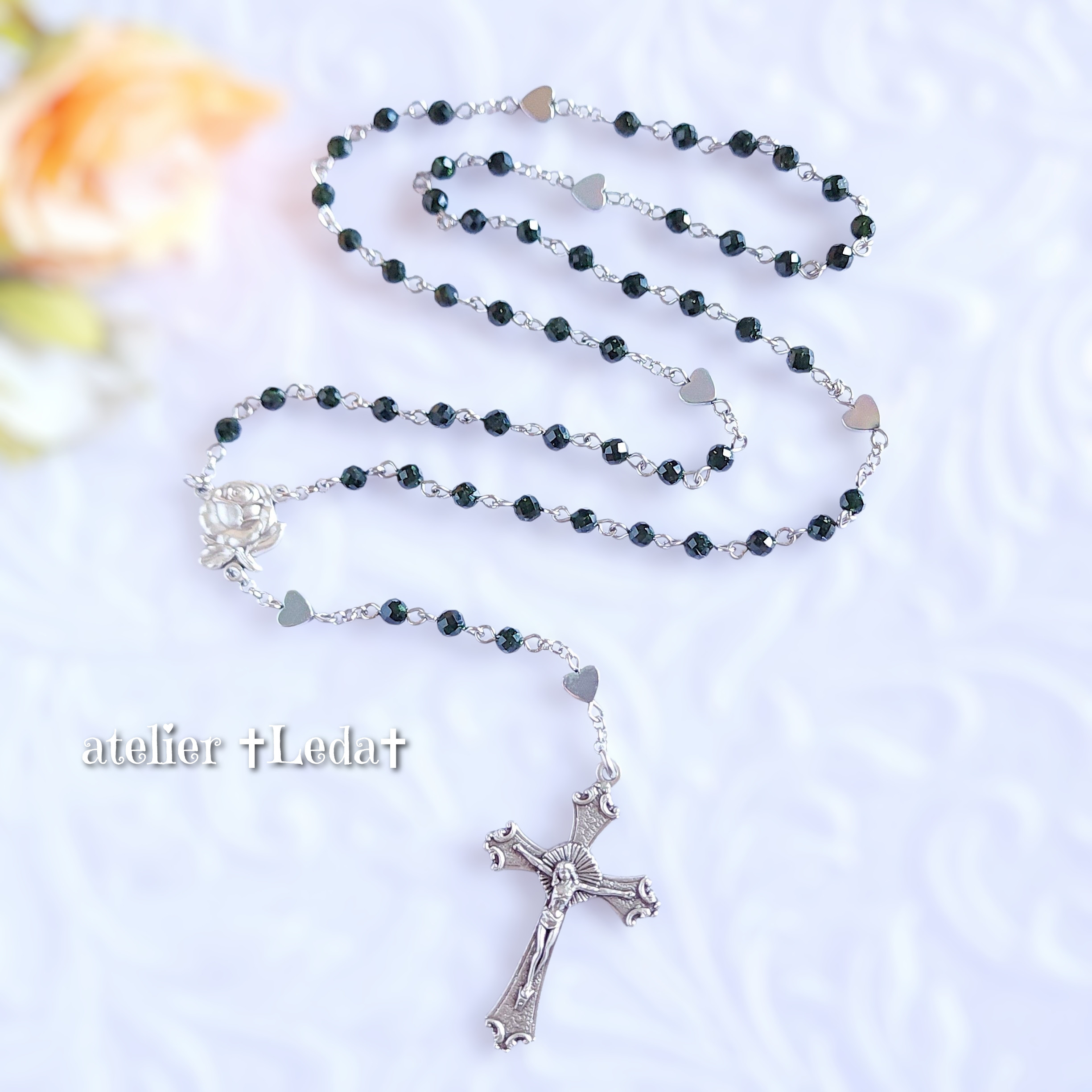 ☆ブルーサンドストーン＆ハート型ヘマタイト ロザリオ☆~Blue Sandstone ~