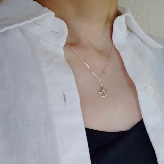 【G2MIX】Silver925  アコヤパール クロスネックレス