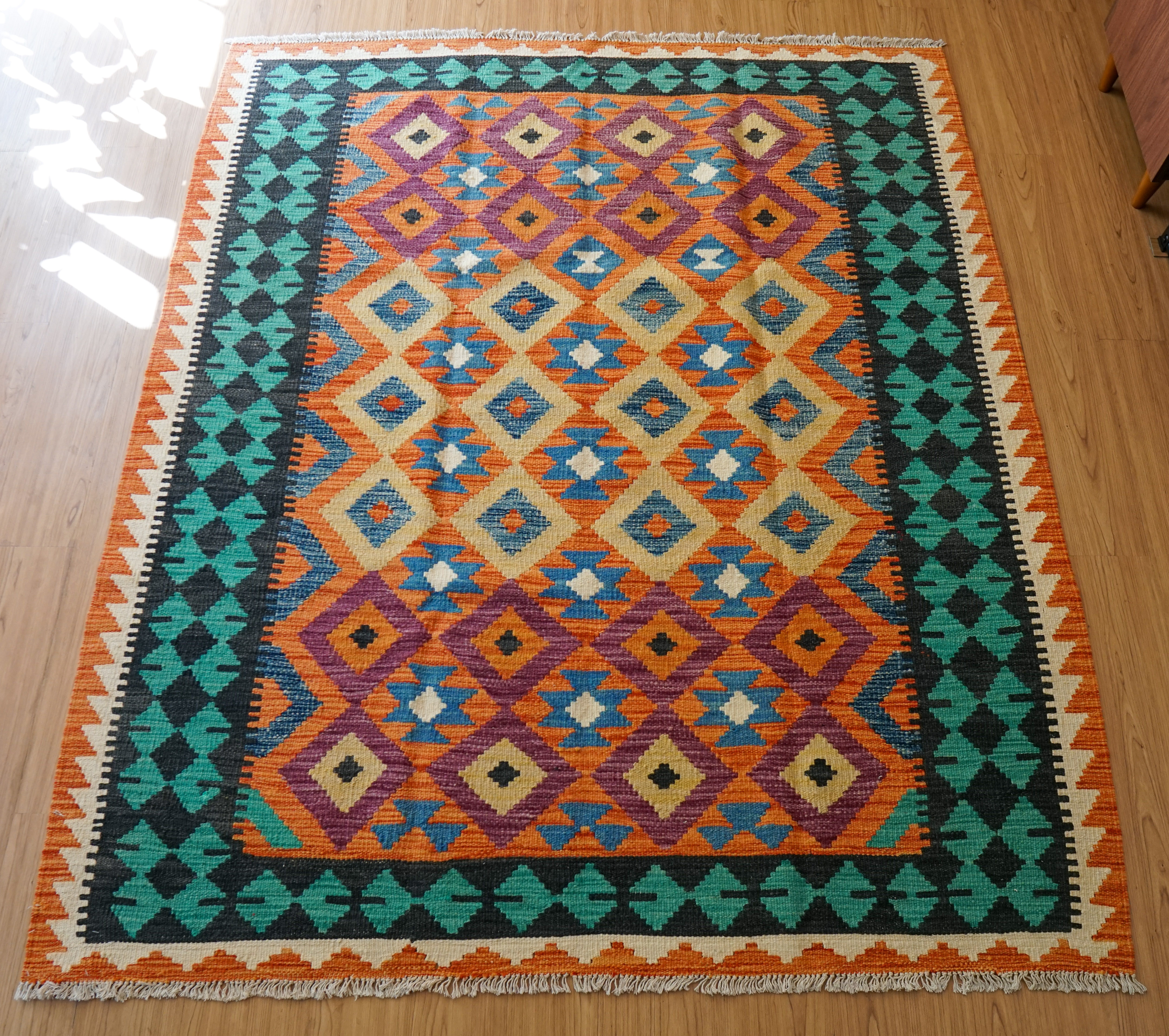 189×161cm アフガン手織りキリム トライバルラグ