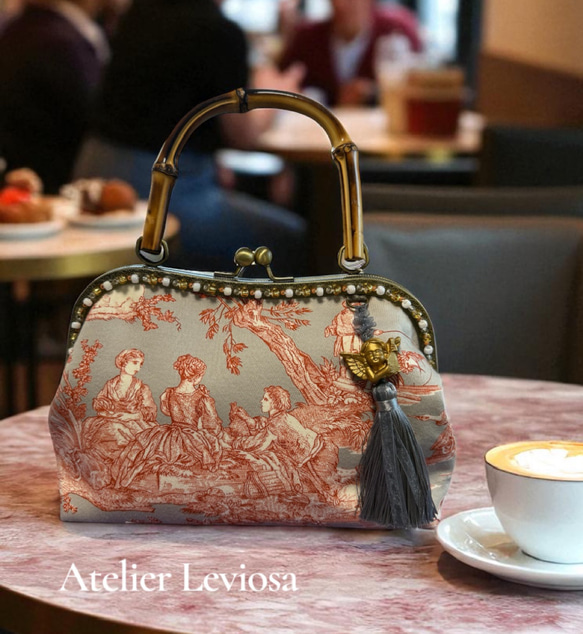 フランス生地のがま口バッグ(ハンドルカバーなし) ハンドバッグ