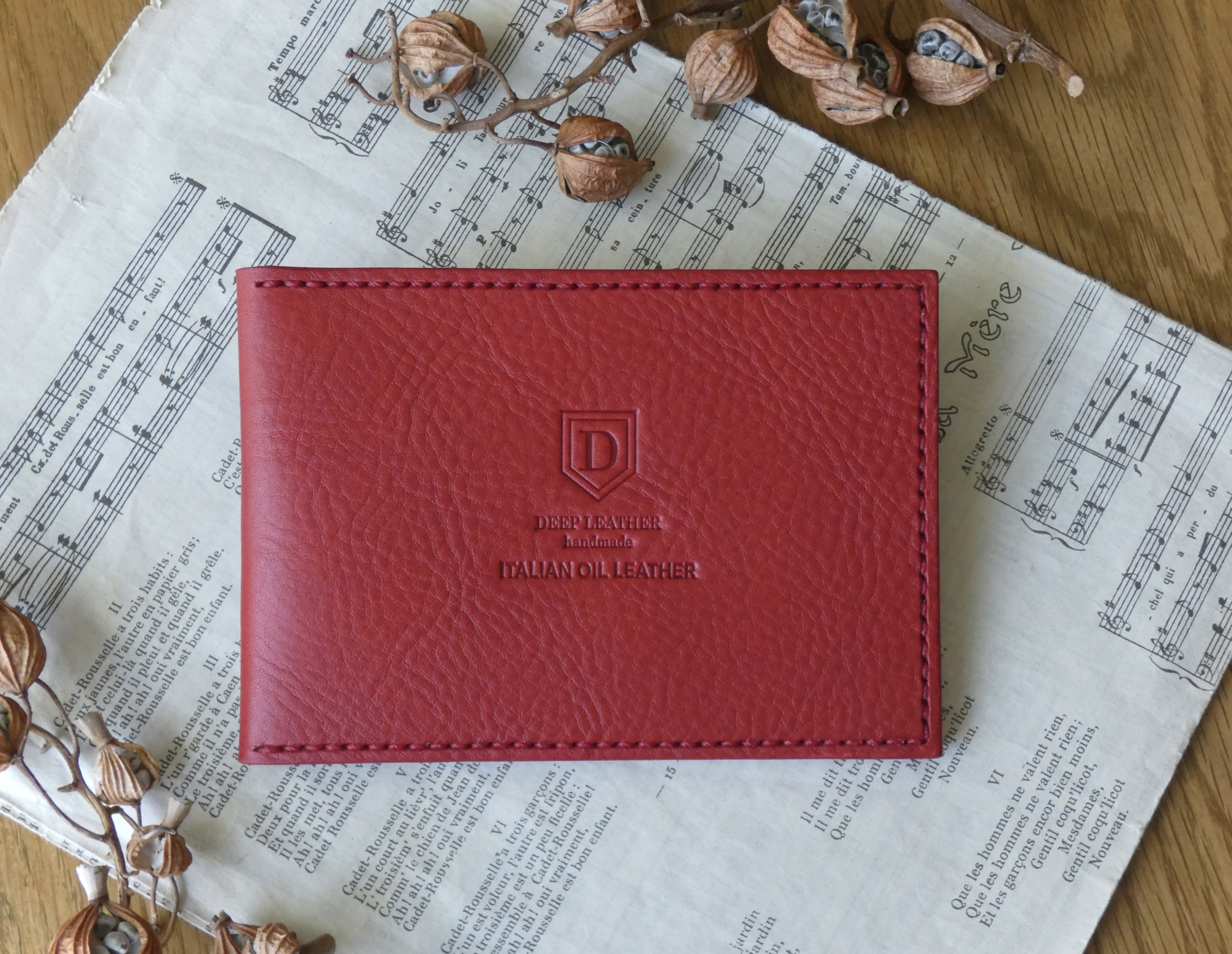 イタリア革の写真入れ／写真ケース／フォトフレーム／赤