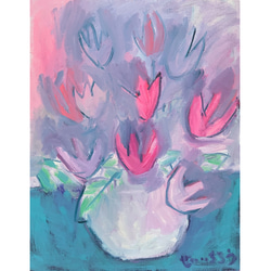 smoky tulips】F6 絵画 油絵 油彩 キャンバス プレゼント 花 フラワー