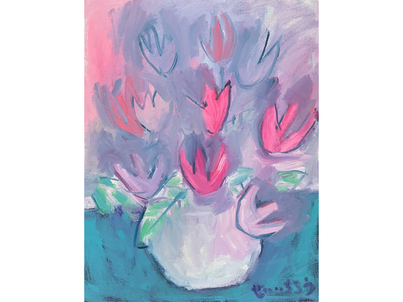 油絵6号「チューリップ」★額あり 油絵6号「チューリップ」☆額あり