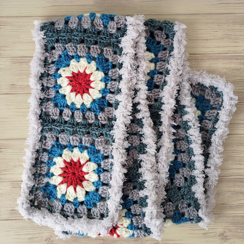 マフラー 手編み ロングマフラー かぎ針編み モチーフ編み グラニー