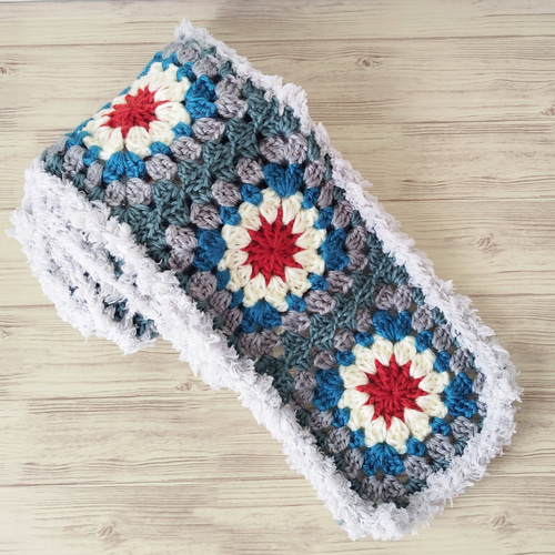 マフラー 手編み ロングマフラー かぎ針編み モチーフ編み グラニー