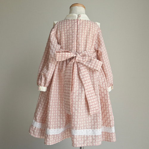 フリルヨークのチェックワンピース(スモーキーピンク)】子ども服