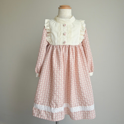 フリルヨークのチェックワンピース(スモーキーピンク)】子ども服