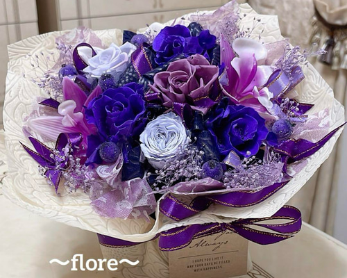 送料無料、ラッピング込み】✨大人気✨紫ミックスバラプリザーブ