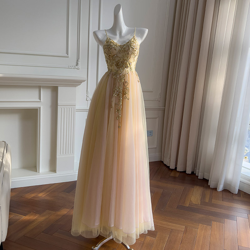 カラードレス ウェディングドレス スパンコール ノースリーブ 黄色 韓国風 前撮り お呼ばれ A呼ばれ A9240