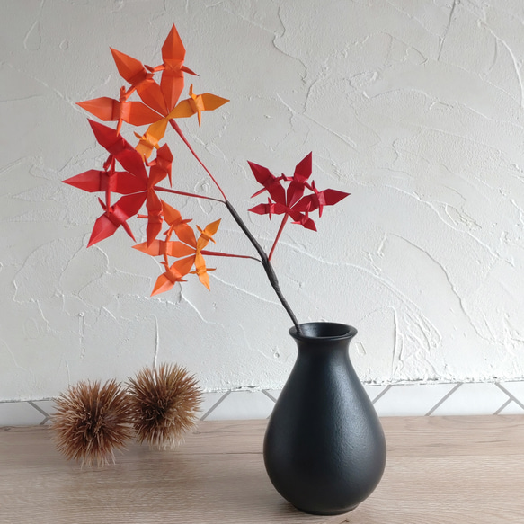 折り鶴の紅葉枝飾り」もみじ・フェイク・枯れない紅葉(小) アート