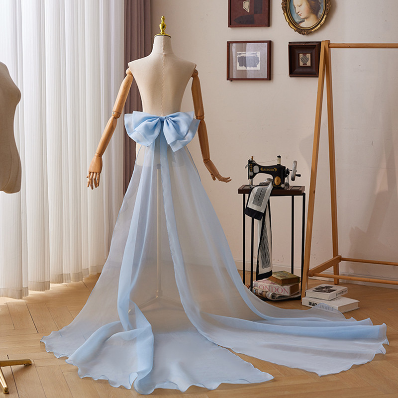 ロングトレーン 裾引き 青 リボン 大トレーン 綺麗 DIY アクセサリー ウェディングドレス DTY002