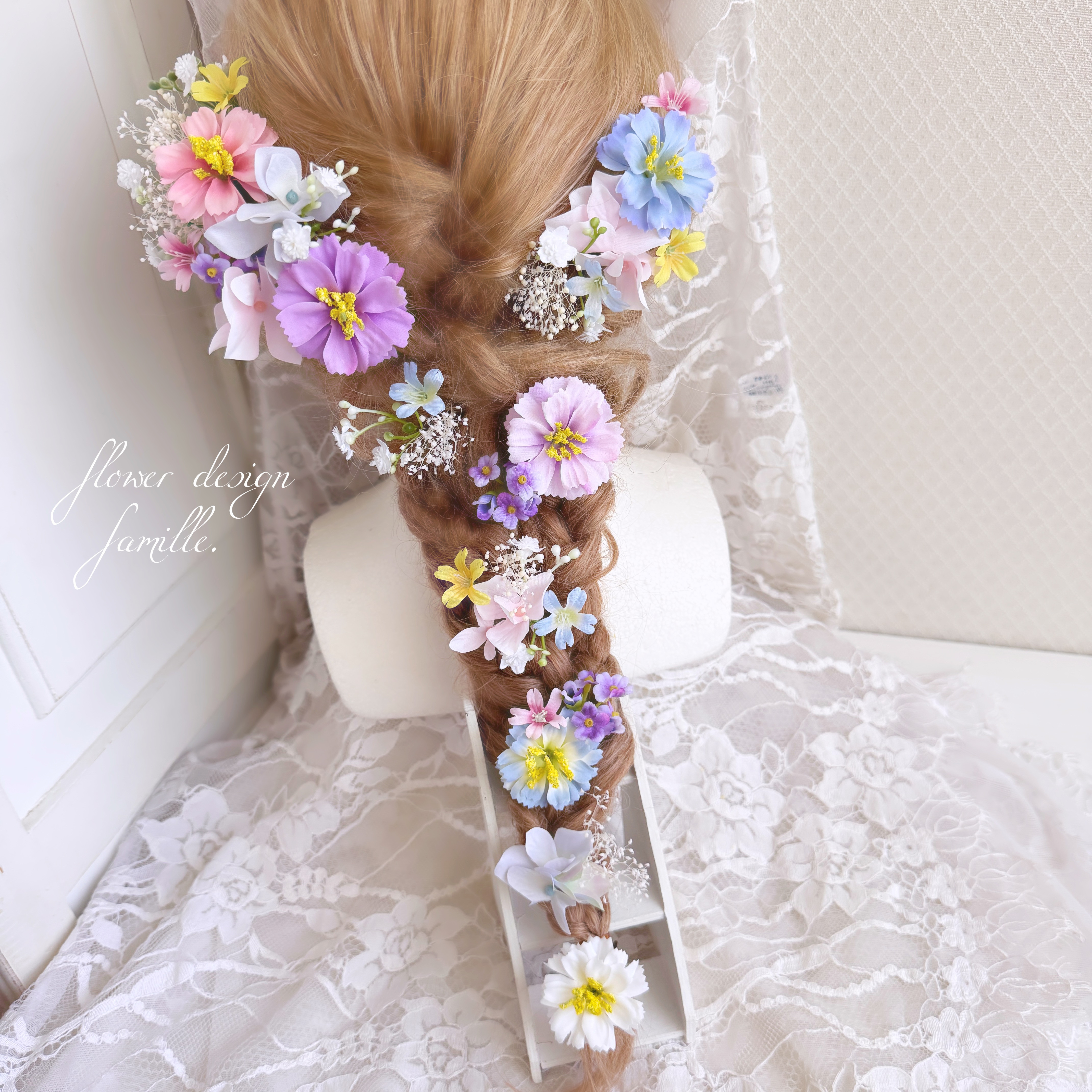 【M】パステル ラプンツェル 髪飾り ✧ 編みおろし プリンセス ヘッドドレス ｜ 発表会 仮装 前撮り発表会