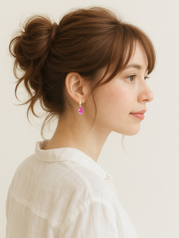 【お試し】スワロフスキー・フューシャの一粒ピアス／イヤリング＼トライアル・キャンペーン／｜クリスマス 6枚目の画像