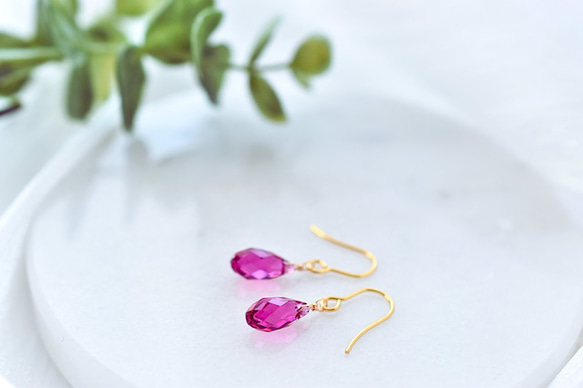 【お試し】スワロフスキー・フューシャの一粒ピアス／イヤリング＼トライアル・キャンペーン／｜クリスマス 2枚目の画像