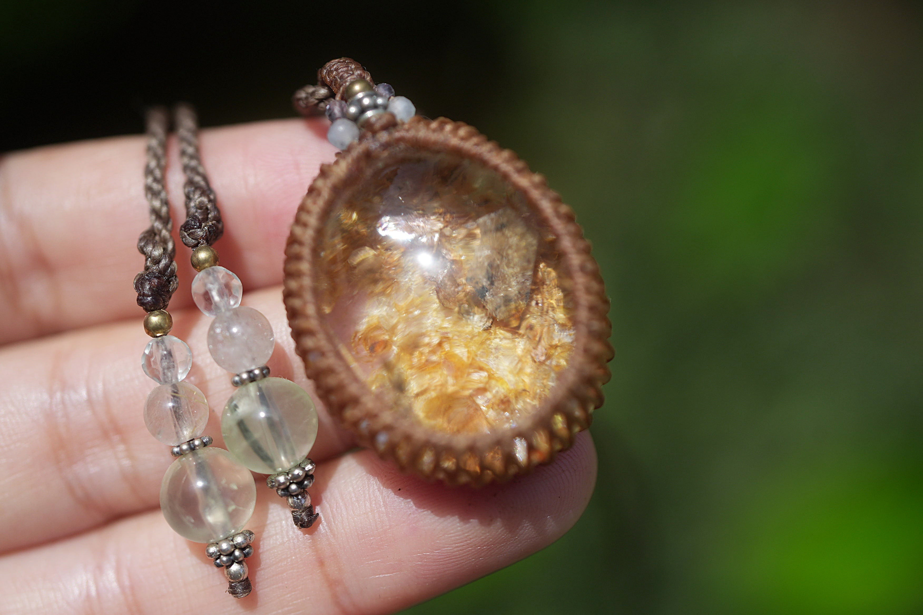 黄金立体クラック★ガーデンクォーツ マクラメネックレス2086