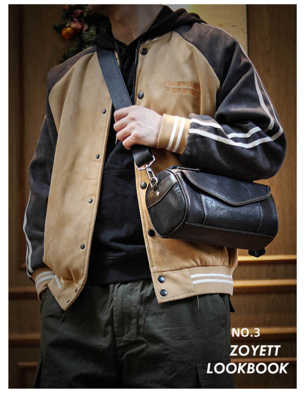 佐也オリジナル本革メンズショルダーショルダーバッグ男性のデザイン感小衆植なめし牛革カジュアルな個性のバックパック潮