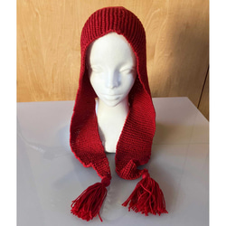 ニットフード（赤）バラクラバ風 / ニット帽 / 手編み ニット帽