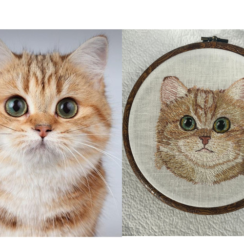 うちの子オーダー2025 猫とネームor猫とお花 手刺繍のフレーム その他