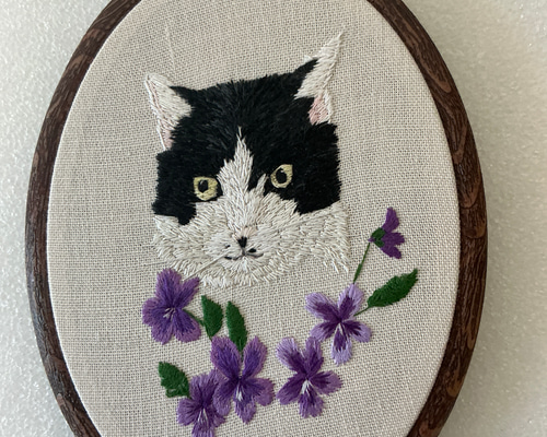 うちの子オーダー2025 猫とネームor猫とお花 手刺繍のフレーム その他