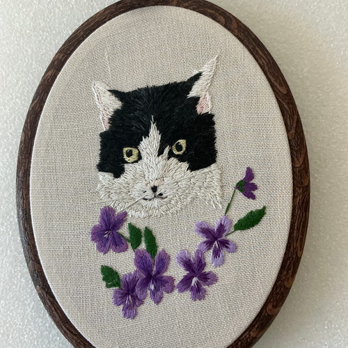 うちの子オーダー2025 猫とネームor猫とお花 手刺繍のフレーム その他