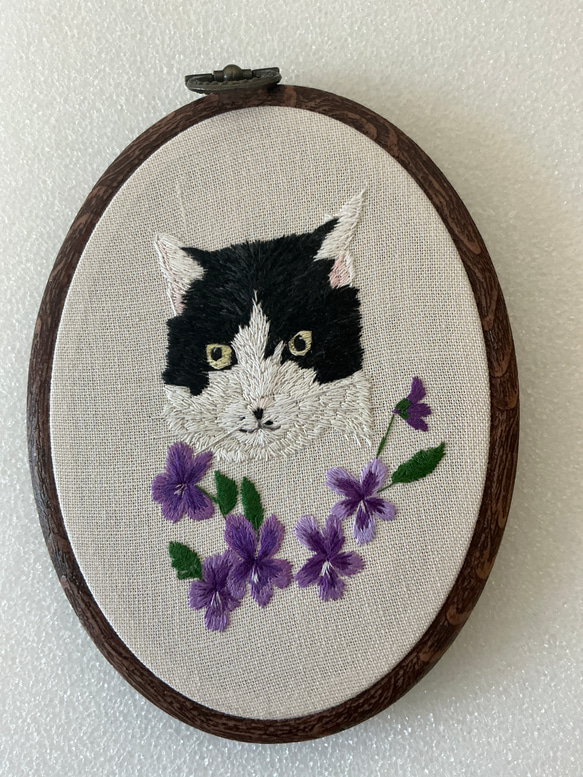 うちの子オーダー2025 猫とネームor猫とお花 手刺繍のフレーム その他