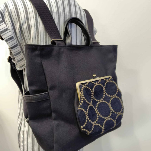 1点限り】ミナペルホネン/タンバリンネイビー×カーキ/がま口