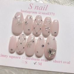 ネイルチップ ピンク 黒 千鳥格子 千鳥柄 リボン ハート フレンチ