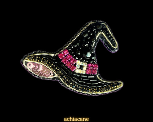 9月13日販売開始】魔女の帽子のビーズ刺繍ブローチ ハロウィン