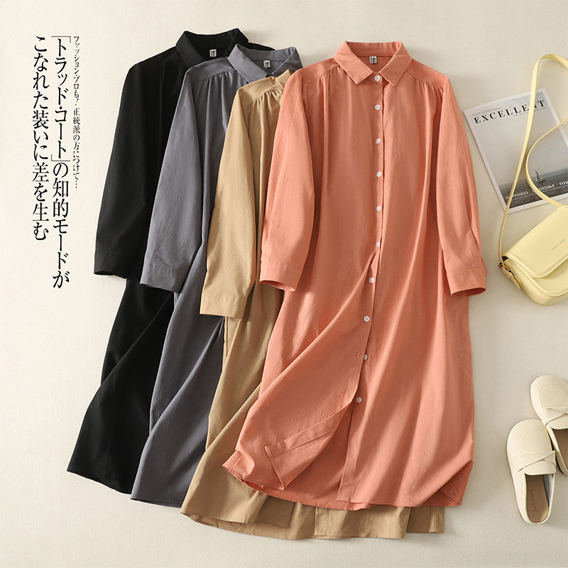 秋レディースミドルレングス シャツカラー ベターン ロングスリーブ ワンピース【返品・交換可】品質最優先25-282