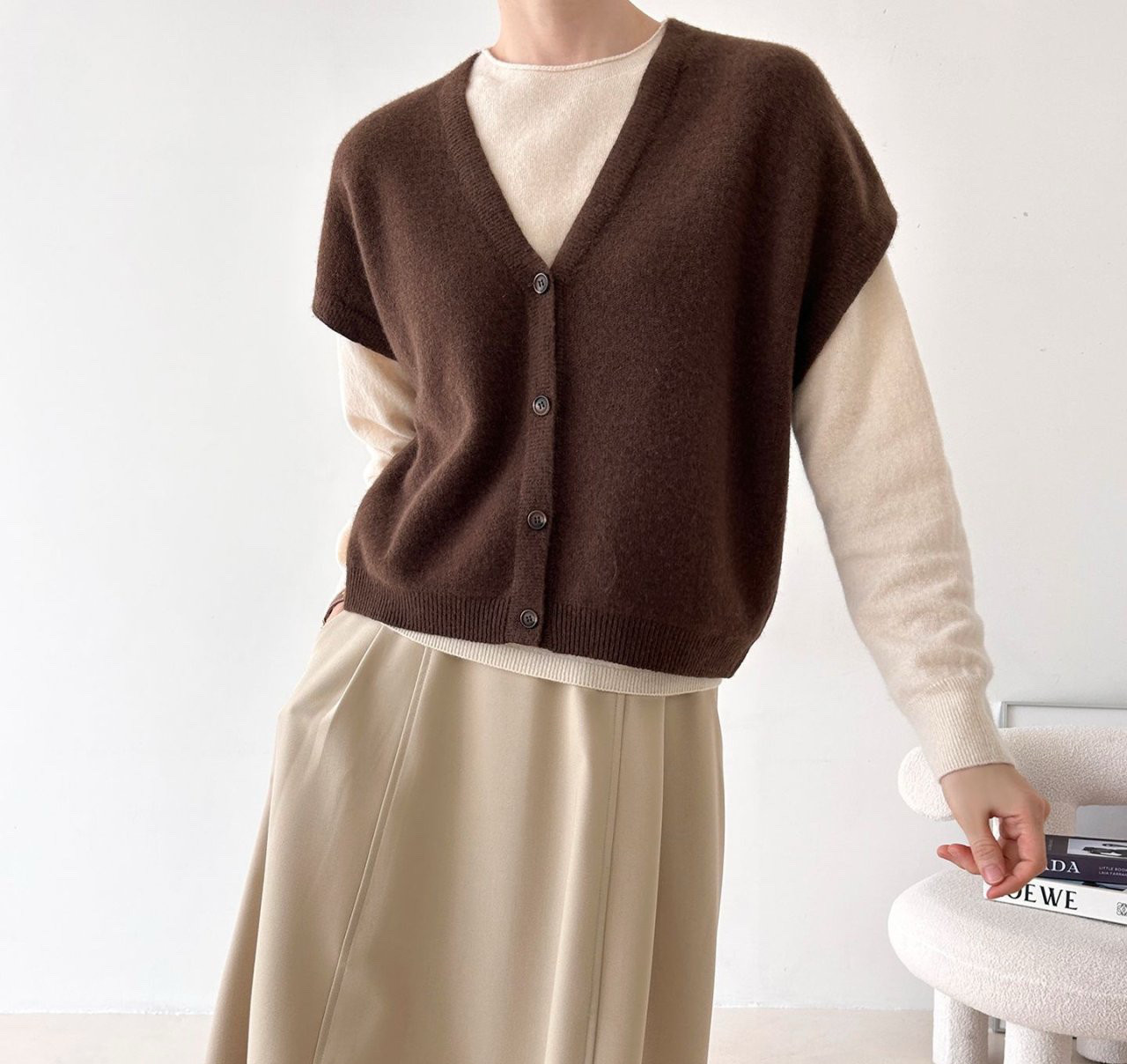 カシミヤ混ニットベスト トップス 秋冬 新作 ホールガーメント無縫製シームレス/V112P001