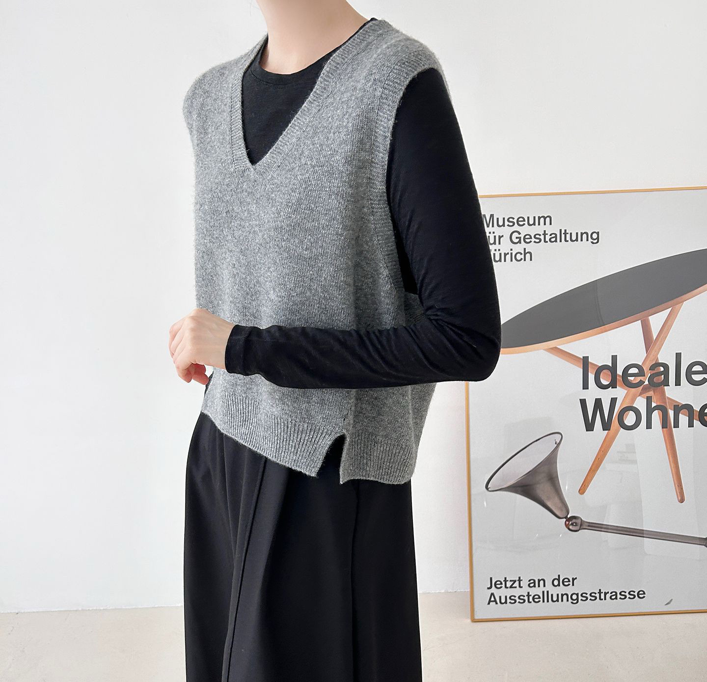 カシミヤ混ニットベスト トップス 秋冬 新作 ホールガーメント無縫製シームレス/V112P003